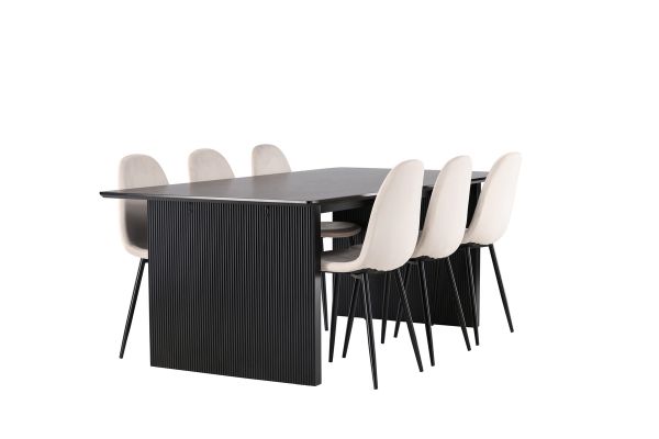 Imagine Masa de dining Vail - Negru / MDF negru afumat + Scaun de dining Polar - Picioare negre / Catifea bej _6