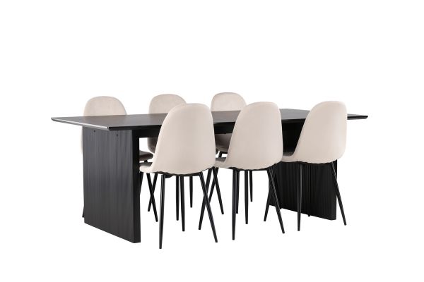 Imagine Masa de dining Vail - Negru / MDF negru afumat + Scaun de dining Polar - Picioare negre / Catifea bej _6