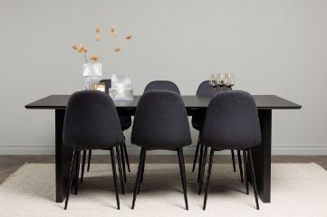 Imagine Masa de dining Vail - Negru / MDF negru afumat + Scaun de dining Polar - Picioare negre - Material negru _6