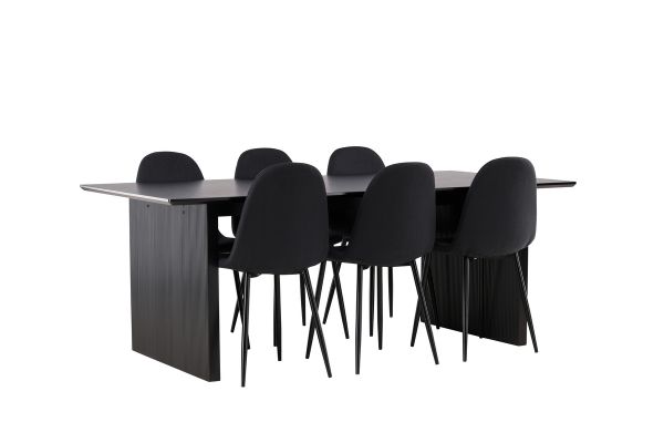 Imagine Masa de dining Vail - Negru / MDF negru afumat + Scaun de dining Polar - Picioare negre - Material negru _6