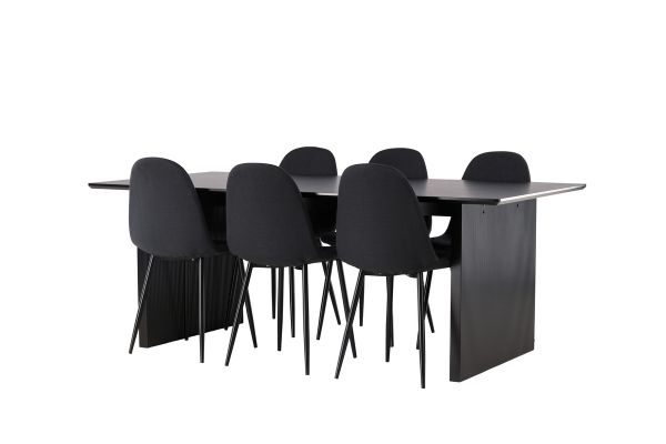 Imagine Masa de dining Vail - Negru / MDF negru afumat + Scaun de dining Polar - Picioare negre - Material negru _6