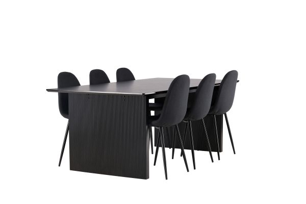 Imagine Masa de dining Vail - Negru / MDF negru afumat + Scaun de dining Polar - Picioare negre - Material negru _6