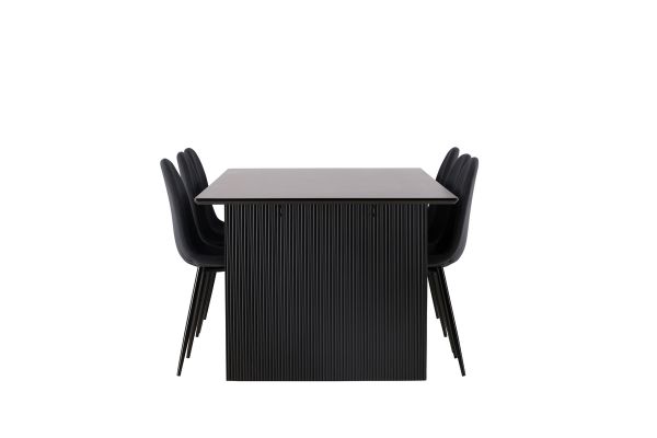 Imagine Masa de dining Vail - Negru / MDF negru afumat + Scaun de dining Polar - Picioare negre - Material negru _6