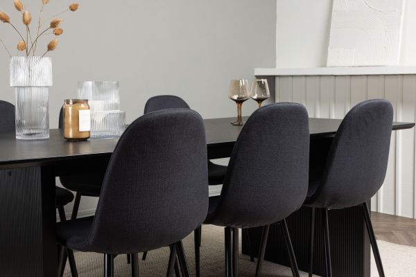 Imagine Masa de dining Vail - Negru / MDF negru afumat + Scaun de dining Polar - Picioare negre - Material negru _6