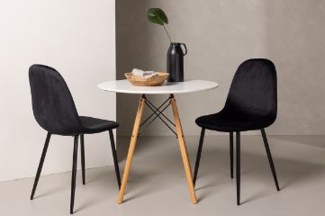 Imagine Masa de dining Danburi - Aspect lemn / MDF aspect lemn + Scaun de dining Polar - Picioare negre / Velvet negru _2