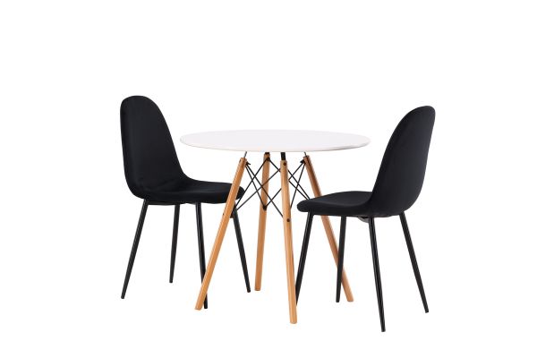 Imagine Masa de dining Danburi - Aspect lemn / MDF aspect lemn + Scaun de dining Polar - Picioare negre / Velvet negru _2