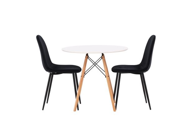 Imagine Masa de dining Danburi - Aspect lemn / MDF aspect lemn + Scaun de dining Polar - Picioare negre / Velvet negru _2