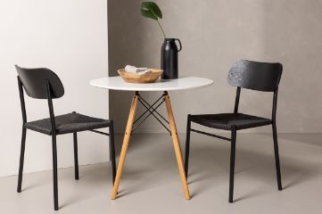 Imagine Masa de dining Danburi - Aspect de lemn / Blat din MDF aspect lemn + 2 scaune de dining Polly - Negru / Negru