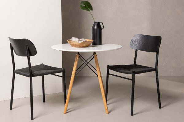 Imagine Masa de dining Danburi - Aspect de lemn / Blat din MDF aspect lemn + 2 scaune de dining Polly - Negru / Negru