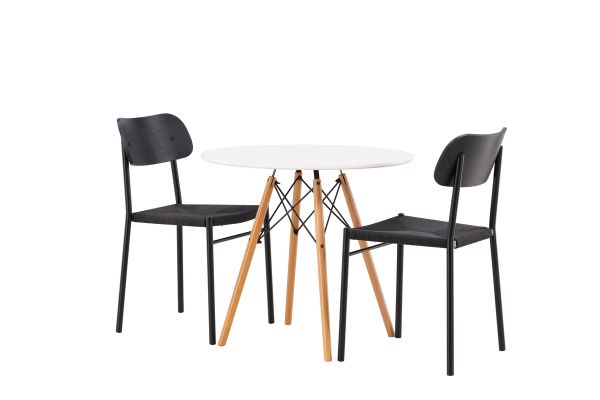 Imagine Masa de dining Danburi - Aspect de lemn / Blat din MDF aspect lemn + 2 scaune de dining Polly - Negru / Negru