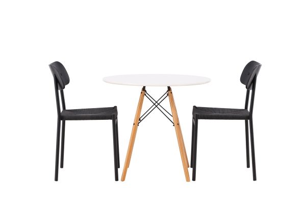 Imagine Masa de dining Danburi - Aspect de lemn / Blat din MDF aspect lemn + 2 scaune de dining Polly - Negru / Negru