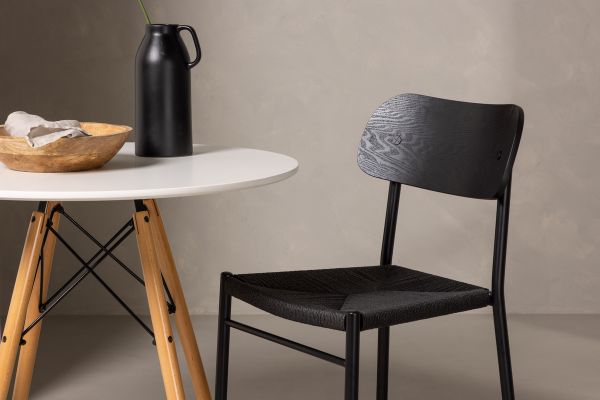 Imagine Masa de dining Danburi - Aspect de lemn / Blat din MDF aspect lemn + 2 scaune de dining Polly - Negru / Negru