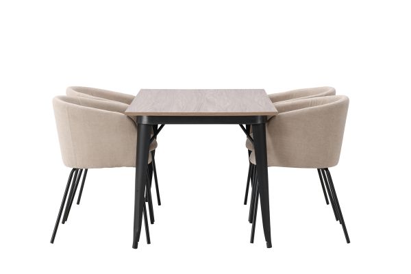 Imagine Masa de dining Tempe - Negru / MDF nuc + Scaun Berit - Negru / Stofa Bej (Linen poliester)_4