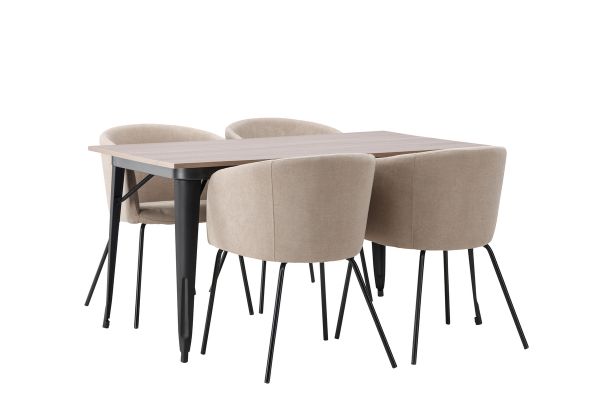 Imagine Masa de dining Tempe - Negru / MDF nuc + Scaun Berit - Negru / Stofa Bej (Linen poliester)_4