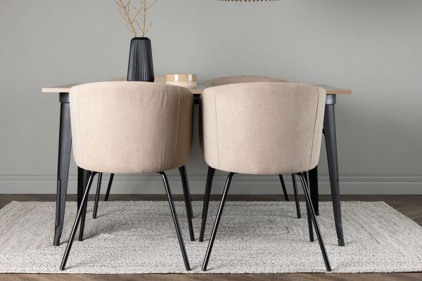 Imagine Masa de dining Tempe - Negru / MDF nuc + Scaun Berit - Negru / Stofa Bej (Linen poliester)_4