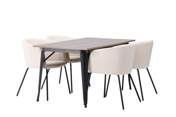 Imagine Masa de dining Tempe - Negru / MDF nuc + Scaun Berit - Negru / Catifea Bej _4