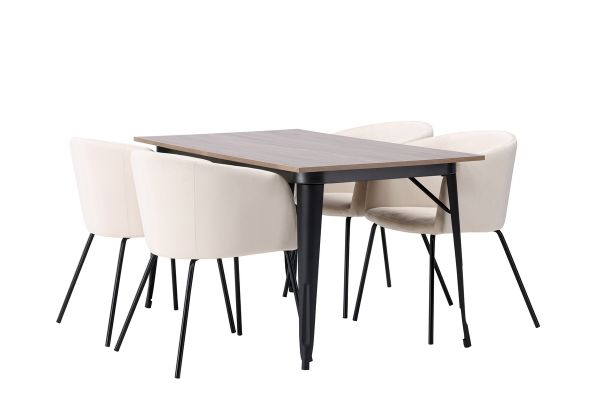 Imagine Masa de dining Tempe - Negru / MDF nuc + Scaun Berit - Negru / Catifea Bej _4