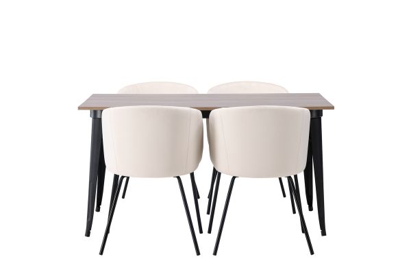 Imagine Masa de dining Tempe - Negru / MDF nuc + Scaun Berit - Negru / Catifea Bej _4