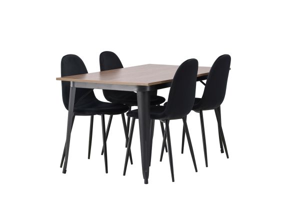 Imagine Masa de dining Tempe - Neagră / MDF nuc + Scaun de dining Polar - Picioare negre / Catifea neagră _4