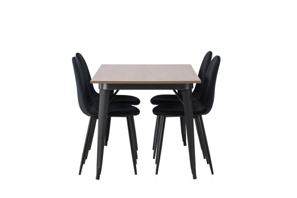 Imagine Masa de dining Tempe - Neagră / MDF nuc + Scaun de dining Polar - Picioare negre / Catifea neagră _4