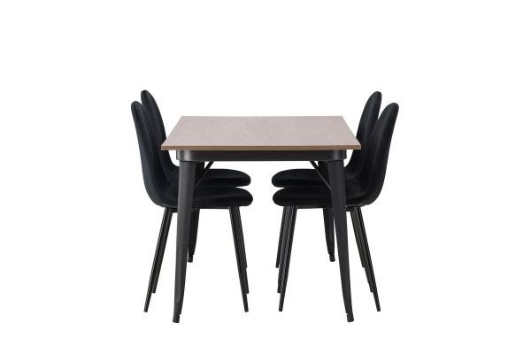 Imagine Masa de dining Tempe - Neagră / MDF nuc + Scaun de dining Polar - Picioare negre / Catifea neagră _4