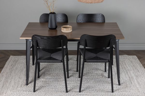 Imagine Masa de dining Tempe - Negru / Nuc MDF + Scaun de dining Polly - Negru / Negru _4