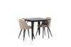 Imagine Masa de Dining Tempe - Negru / MDF negru + Scaun cusut velvet - Negru / Material textil bej (poliester) _2