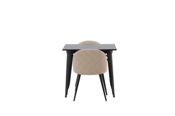 Imagine Masa de Dining Tempe - Negru / MDF negru + Scaun cusut velvet - Negru / Material textil bej (poliester) _2