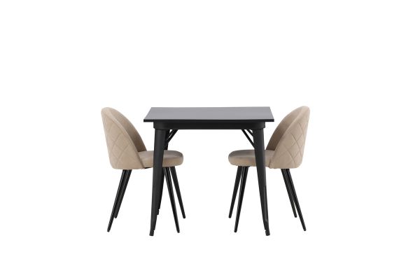 Imagine Masa de Dining Tempe - Negru / MDF negru + Scaun cusut velvet - Negru / Material textil bej (poliester) _2