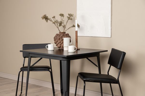 Imagine Masa de dining Tempe - Negru / MDF Negru + Scaun Kenth - Negru / PU Negru