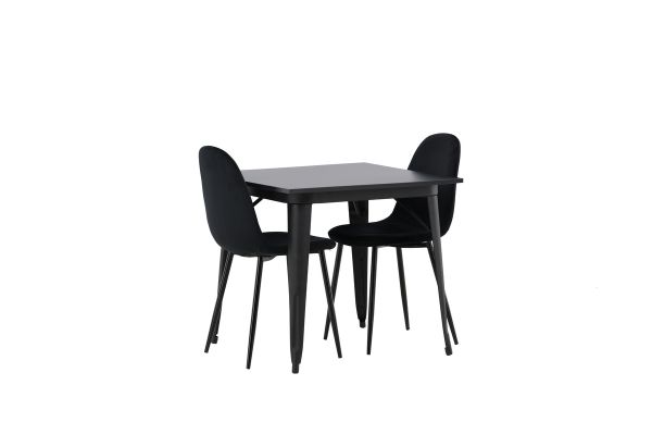 Imagine Masa de dining Tempe - Negru / MDF negru + Scaun de dining Polar - Picioare negre / Catifea neagra _2