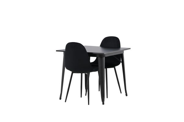 Imagine Masa de dining Tempe - Negru / MDF negru + Scaun de dining Polar - Picioare negre / Catifea neagra _2