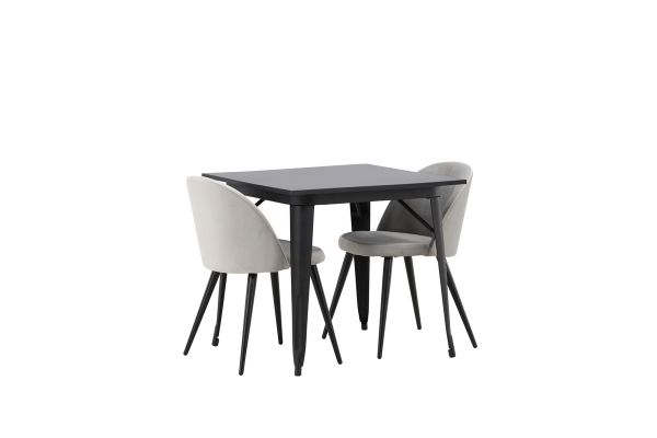 Imagine Masa de Dining Tempe - Negru / MDF Negru + Scaun de Dining Velvet - Gri Deschis / Negru _2