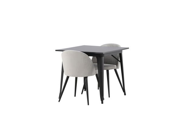 Imagine Masa de Dining Tempe - Negru / MDF Negru + Scaun de Dining Velvet - Gri Deschis / Negru _2