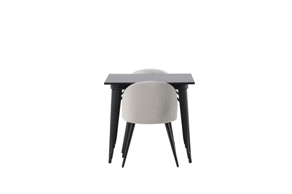 Imagine Masa de Dining Tempe - Negru / MDF Negru + Scaun de Dining Velvet - Gri Deschis / Negru _2