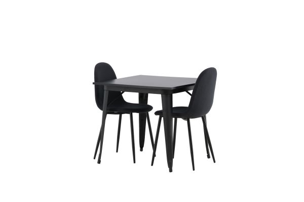 Imagine Masă de dining Tempe - Negru / Placaj MDF + Scaun de dining Polar - Picioare negre - Țesătură neagră _2