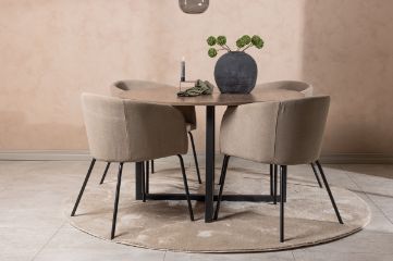 Imagine Masă de dining Durango - MDF negru / nuc + Scaun Berit - Negru / Stofă bej (Linen poliester) _4