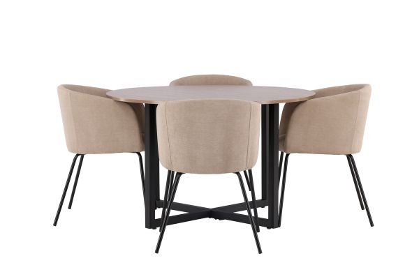 Imagine Masă de dining Durango - MDF negru / nuc + Scaun Berit - Negru / Stofă bej (Linen poliester) _4