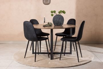 Imagine Masa de dining Durango - Negru / MDF nuc + Scaun de dining Polar - Picioare negre / Catifea neagra _4