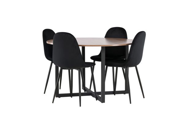 Imagine Masa de dining Durango - Negru / MDF nuc + Scaun de dining Polar - Picioare negre / Catifea neagra _4