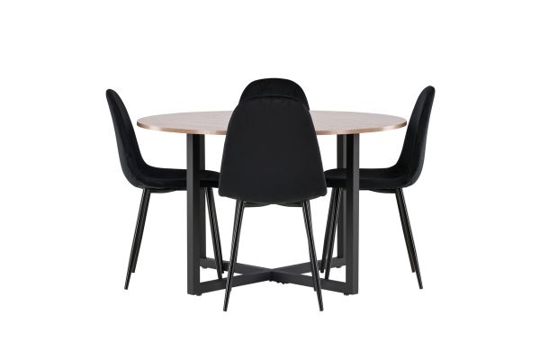 Imagine Masa de dining Durango - Negru / MDF nuc + Scaun de dining Polar - Picioare negre / Catifea neagra _4