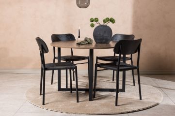 Imagine Masa de dining Durango - Negru / MDF nuc + Scaun de dining Polly - Negru / Negru _4