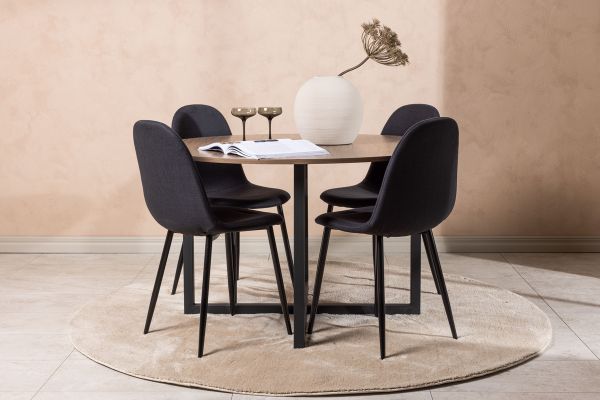 Imagine Masa de dining Durango - MDF negru / nuc + Scaun de dining Polar - Picioare negre - Material negru _4