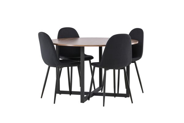 Imagine Masa de dining Durango - MDF negru / nuc + Scaun de dining Polar - Picioare negre - Material negru _4