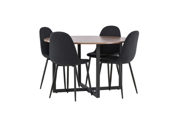 Imagine Masa de dining Durango - MDF negru / nuc + Scaun de dining Polar - Picioare negre - Material negru _4