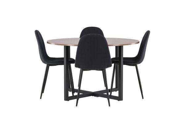 Imagine Masa de dining Durango - MDF negru / nuc + Scaun de dining Polar - Picioare negre - Material negru _4