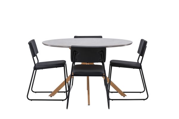 Imagine Masa de dining Piazza - Natural / Dark Grey Spraystone + Scaun Kenth - Negru / PU Negru _4