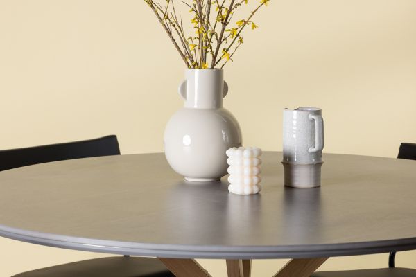 Imagine Masa de dining Piazza - Natural / Dark Grey Spraystone + Scaun Kenth - Negru / PU Negru _4