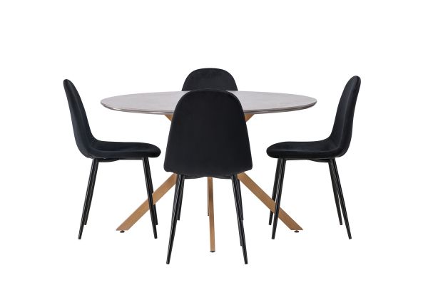 Imagine Masa de dining Piazza - Natural / Dark Grey Spraystone + Scaun de dining Polar - Picioare negre / Catifea neagra _4