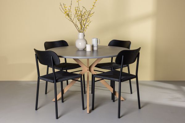 Imagine Masa de dining Piazza - Natural / Dark Grey Spraystone + Scaun de dining Polly - Negru / Negru _4